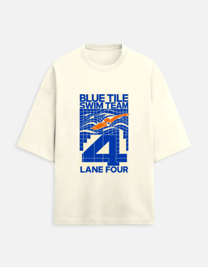 Blue Tile Swim Team Off White front lay-flat