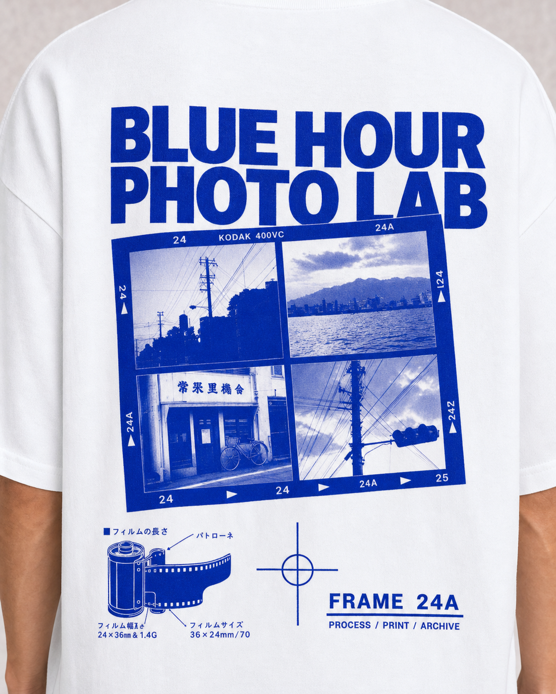 Blue Hour Photo Lab White back print close-up