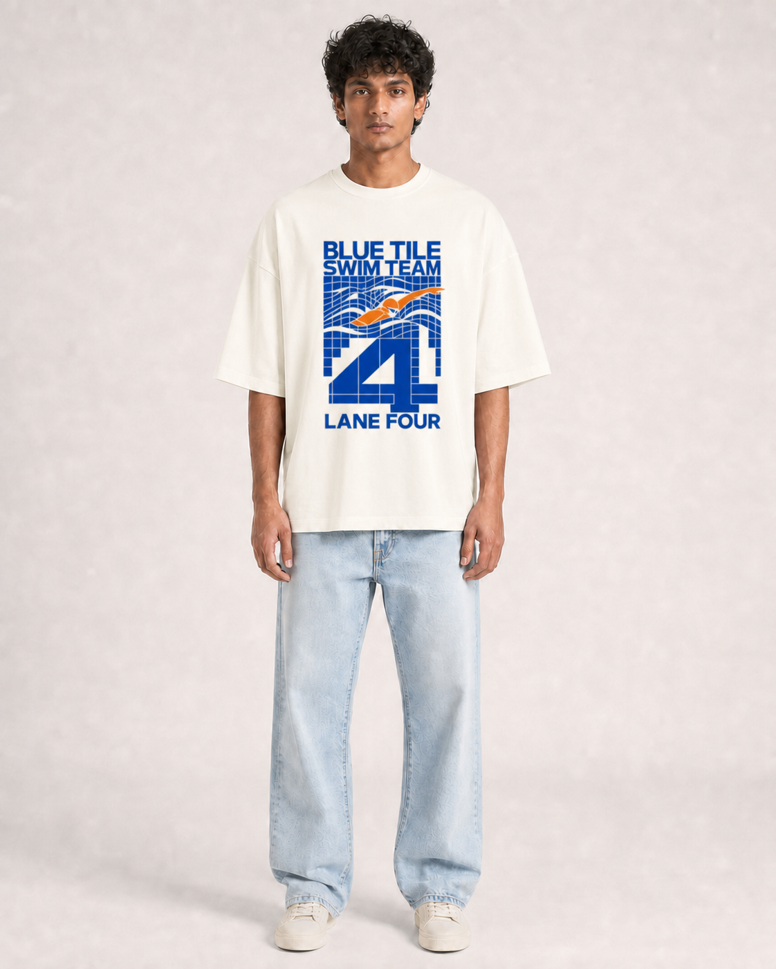 Blue Tile Swim Team Off White model front