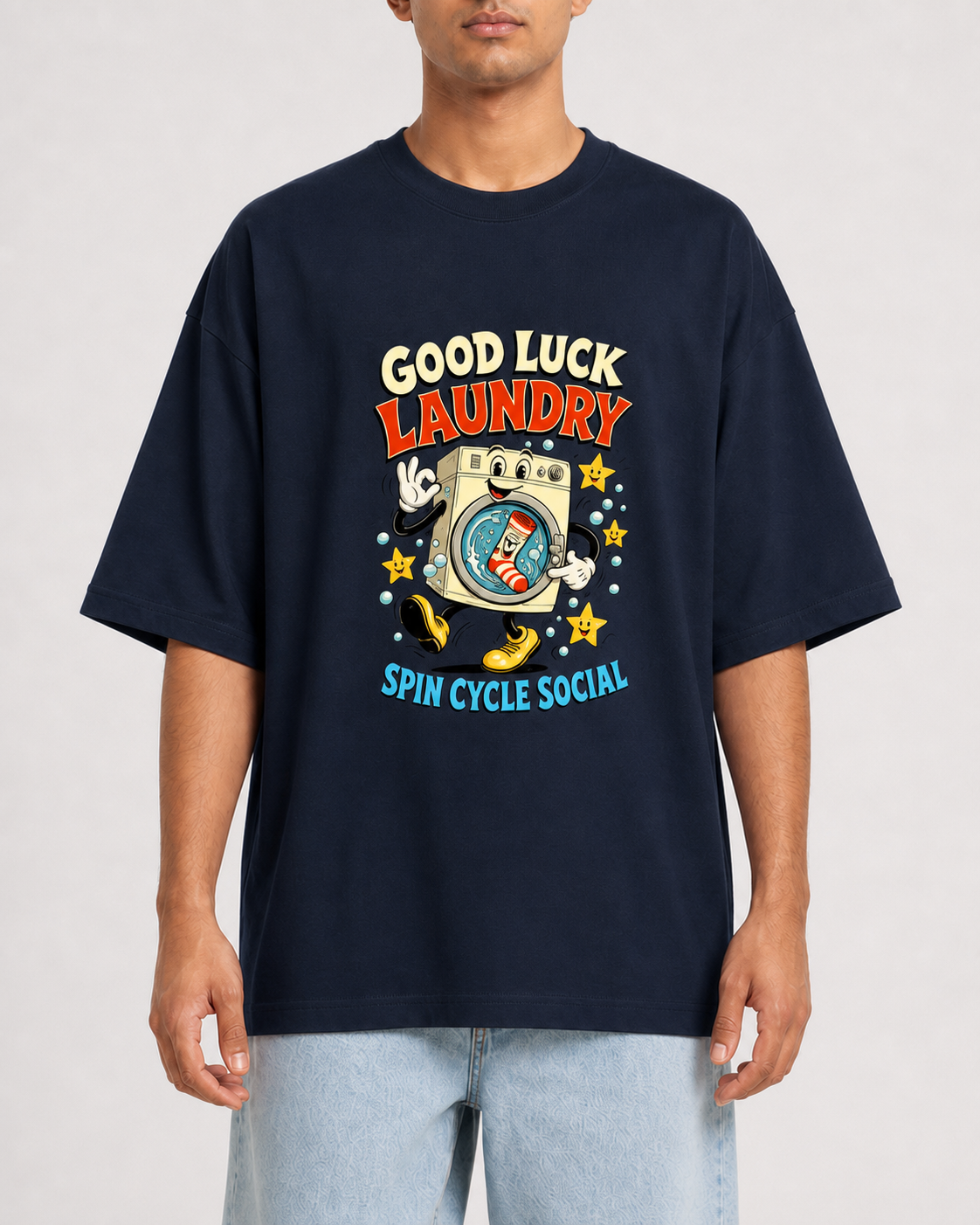 Good Luck Laundry Navy Blue model front detail