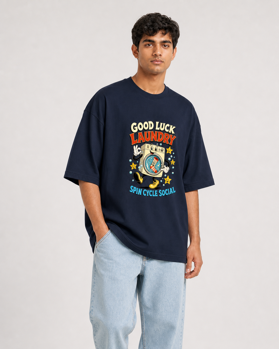 Good Luck Laundry Navy Blue model three-quarter front
