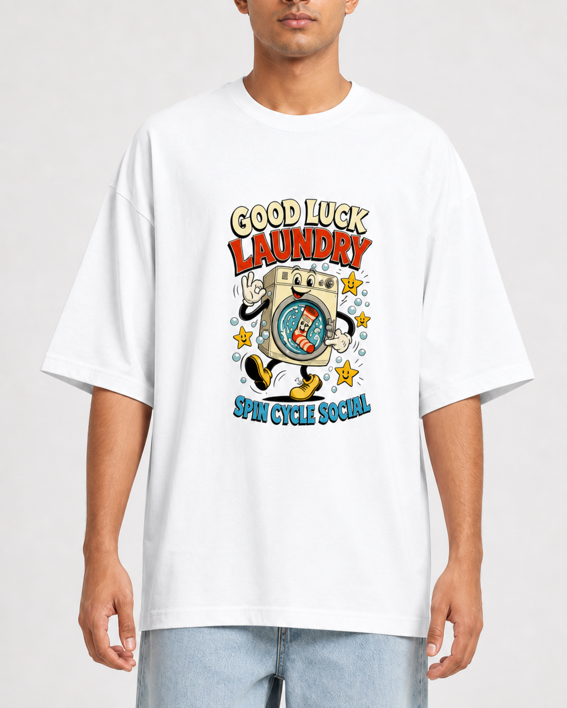 Good Luck Laundry White model front detail
