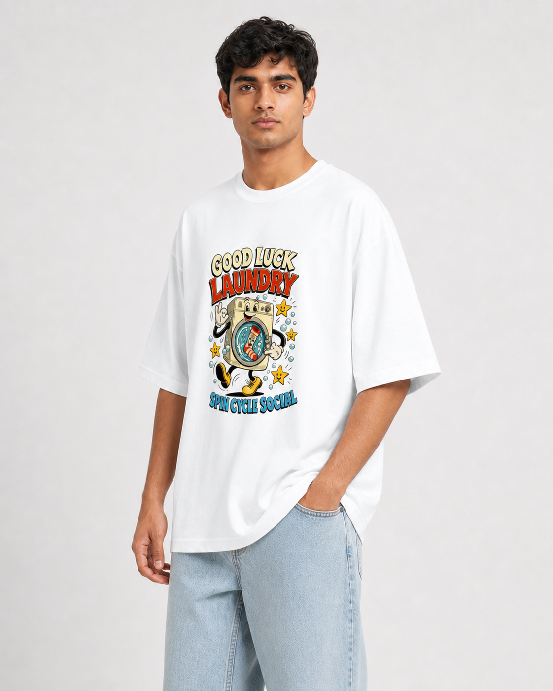 Good Luck Laundry White model three-quarter front