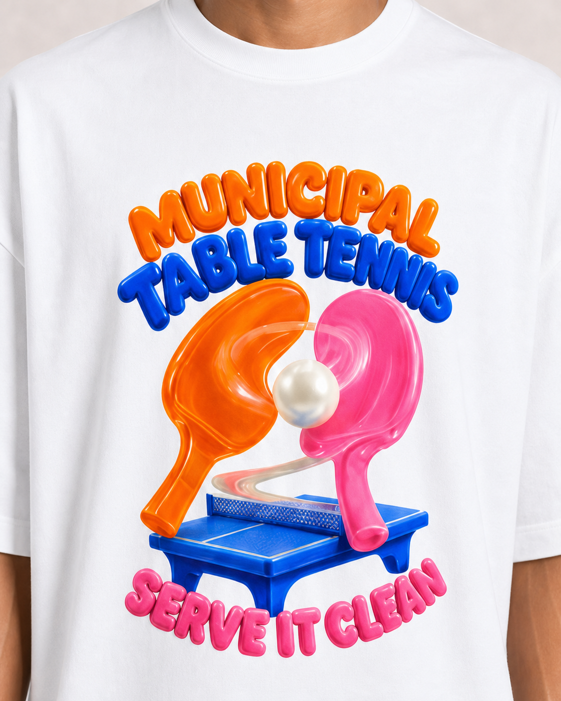Municipal Table Tennis White DTF print close-up