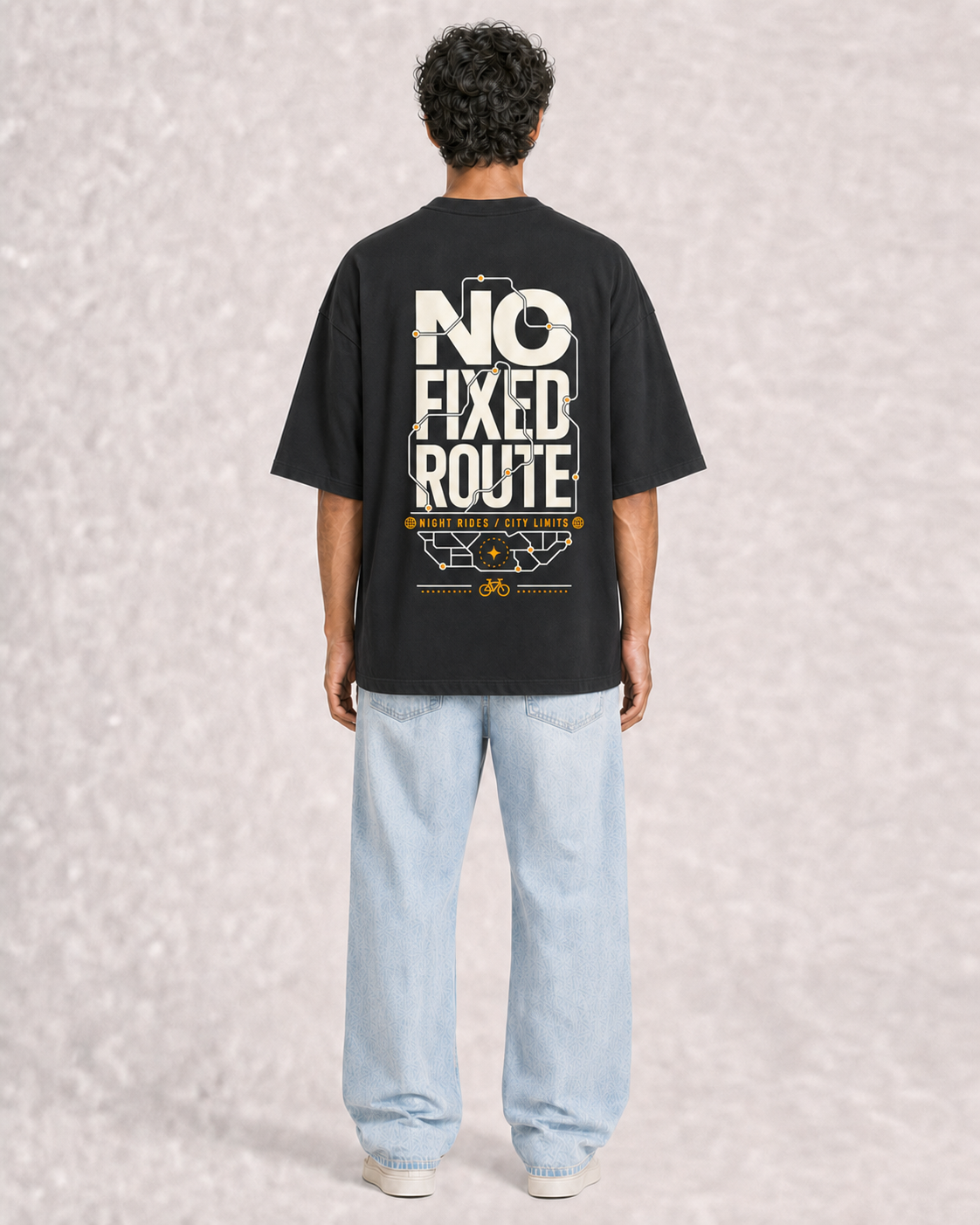 No Fixed Route Black model back print