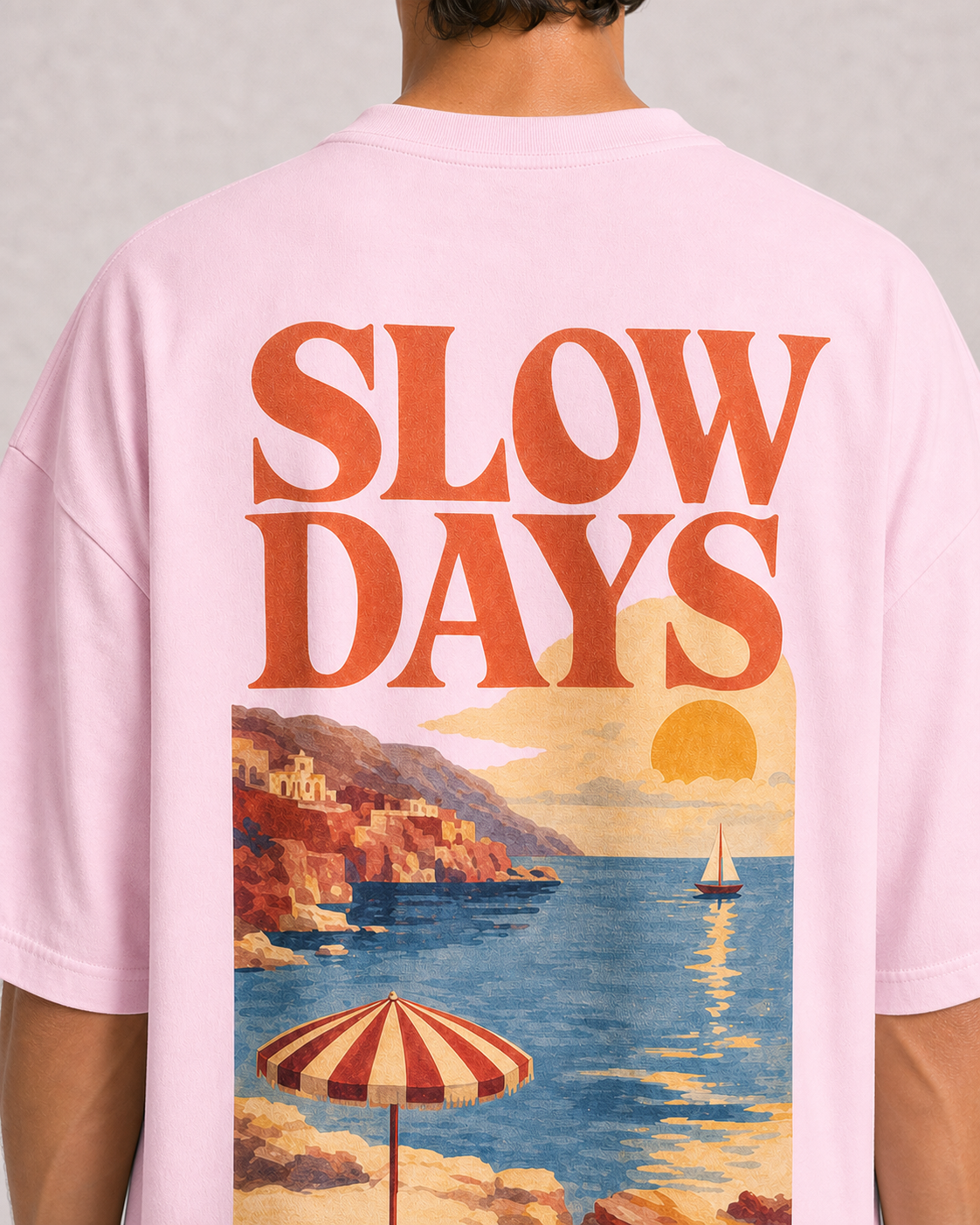 Slow Days Light Baby Pink back print close-up