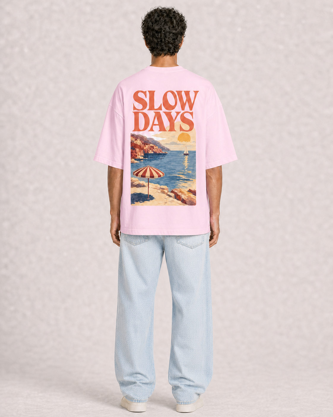 Slow Days Light Baby Pink model back print