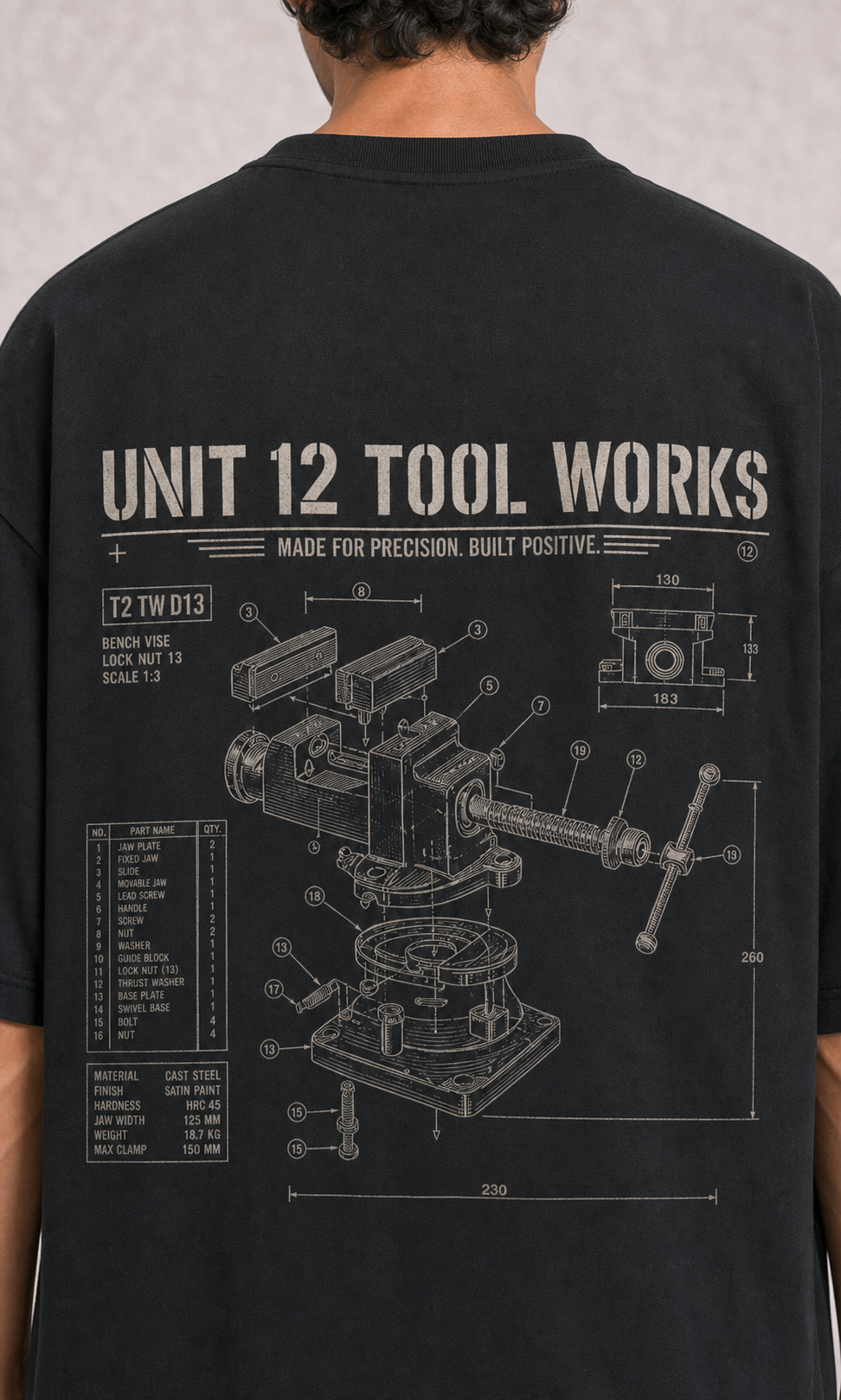 Unit 12 Tool Works Black back print close-up